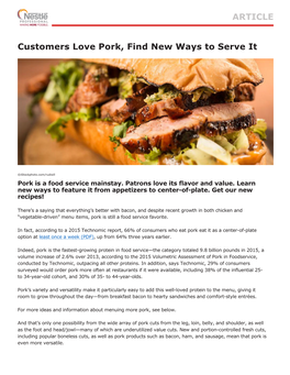 Customers Love Pork, Find New Ways to Serve It ARTICLE