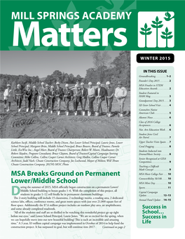 MILL SPRINGS ACADEMY Matters WINTER 2015