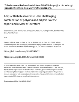 Adipsic Diabetes Insipidus ‑ the Challenging Combination of Polyuria and Adipsia : a Case Report and Review of Literature