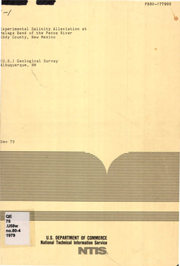 EXPERIMENTAL SALINITY ALLEVIATION at MALAGA BEND of the PECOS RIVER, EDDY COUNTY, NEW MEXICO by John S