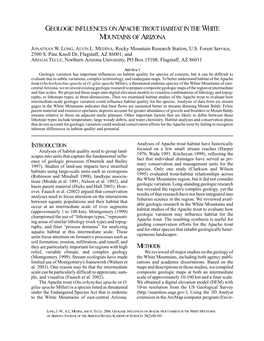 Geologic Influences on Apache Trout Habitat in the White Mountains of Arizona