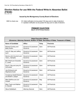 Election Notice for Use with the Federal Write-In Absentee Ballot (FWAB) R.C