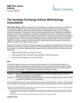 The Santiago Exchange Indices Methodology Consultation