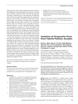 Isolation of Oropouche Virus from Febrile Patient, Ecuador