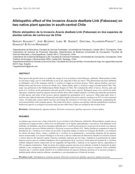 Allelopathic Effect of the Invasive Acacia Dealbata Link (Fabaceae) on Two Native Plant Species in South-Central Chile