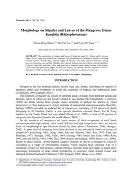 Morphology on Stipules and Leaves of the Mangrove Genus Kandelia (Rhizophoraceae)