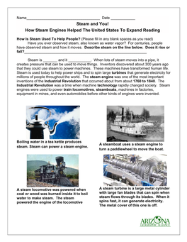 Steam and You! How Steam Engines Helped the United States to Expand Reading