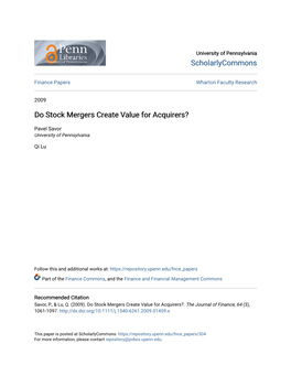 Do Stock Mergers Create Value for Acquirers?