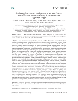 Predicting Foundation Bunchgrass Species Abundances: Model-Assisted Decision-Making in Protected-Area Sagebrush Steppe 1, 2 3 3 4 THOMAS J