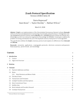 Zcash Protocol Speci Cation