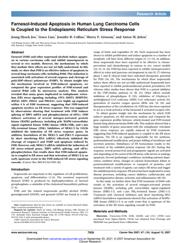 Farnesol-Induced Apoptosis in Human Lung Carcinoma Cells Is Coupled to the Endoplasmic Reticulum Stress Response