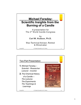 Michael Faraday: Scientific Insights from the Burning of a Candle a Presentation for the 3 Rd World Candle Congress