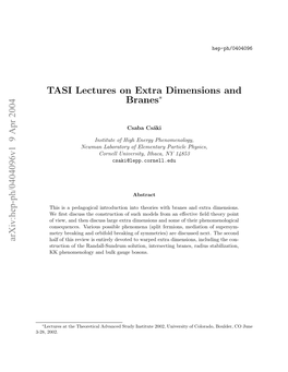 TASI Lectures on Extra Dimensions and Branes