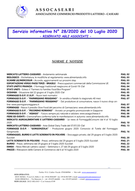 Servizio Informativo N° 28/2020 Del 10 Luglio 2020 - RISERVATO AGLI ASSOCIATI