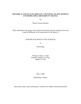 Historical Use of Lead Arsenate and Survey of Soil Residues in Former Apple Orchards in Virginia