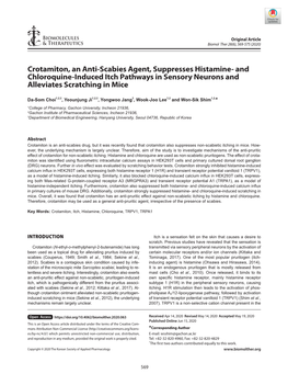 Crotamiton, an Anti-Scabies Agent, Suppresses Histamine- and Chloroquine-Induced Itch Pathways in Sensory Neurons and Alleviates Scratching in Mice