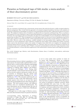 Parasites As Biological Tags of Fish Stocks