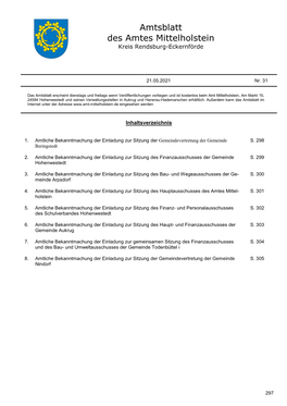 Amtsblatt Des Amtes Mittelholstein Kreis Rendsburg-Eckernförde