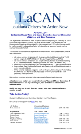 ACTION ALERT Contact the House Ways and Means Committee to Avoid Elimination of Waivers and Other Programs