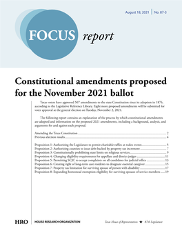 Constitutional Amendments Proposed for the November 2021 Ballot