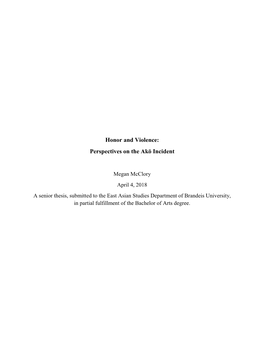 Honor and Violence: Perspectives on the Akō Incident