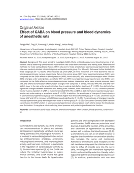 Original Article Effect of GABA on Blood Pressure and Blood Dynamics of Anesthetic Rats