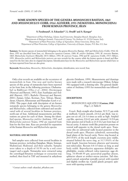 Some Known Species of the Genera Mononchus Bastian, 1865 and Mylonchulus (Cobb, 1916) Altherr, 1953 (Nematoda: Mononchina) from Semnan Province, Iran