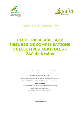 ETUDE PREALABLE AUX MESURES DE COMPENSATIONS COLLECTIVES AGRICOLES - ZAC De Névian