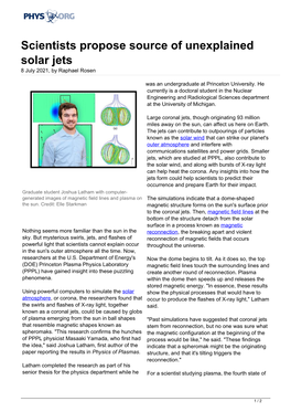 Scientists Propose Source of Unexplained Solar Jets 8 July 2021, by Raphael Rosen