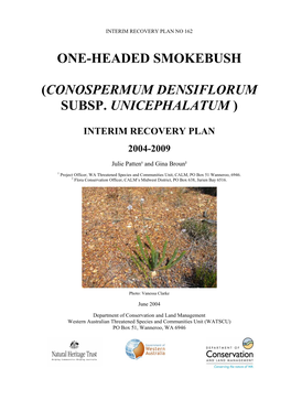 One-Headed Smokebush (Conospermum Densiflorum Subsp. Unicephelatum) Interim Recovery Plan 2004-2009