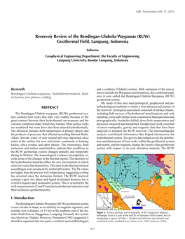 Reservoir Review of the Rendingan-Ulubelu-Waypanas (RUW) Geothermal Field, Lampung, Indonesia