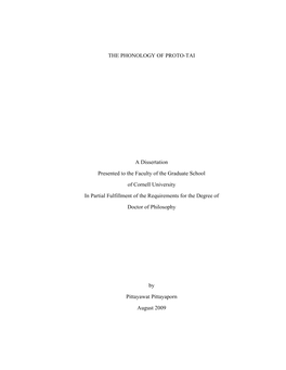 THE PHONOLOGY of PROTO-TAI a Dissertation Presented to The