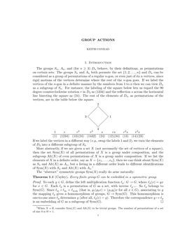 GROUP ACTIONS 1. Introduction the Groups Sn, An, and (For N ≥ 3)