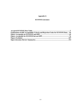 Appendix G ECOTOX Literature