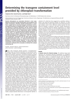 Determining the Transgene Containment Level Provided by Chloroplast Transformation