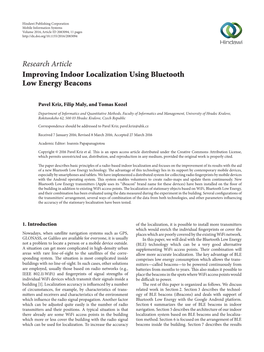 Research Article Improving Indoor Localization Using Bluetooth Low Energy Beacons