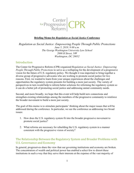 Regulation As Social Justice: Empowering People Through Public Protections June 5, 2019, 9:00 A.M