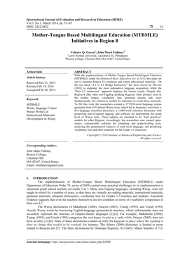 Mother-Tongue Based Multilingual Education (MTBMLE) Initiatives in Region 8