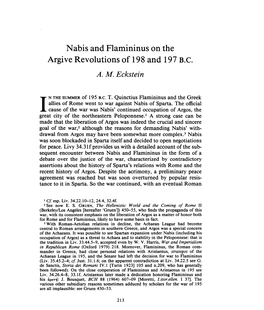 Nabis and Flamininus on the Argive Revolutions of 198 and 197 B.C. , Greek, Roman and Byzantine Studies, 28:2 (1987:Summer) P.213