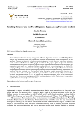 Smoking Behavior and the Use of Cigarette Types Among University Student