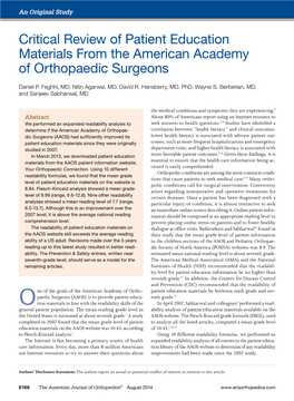 Critical Review of Patient Education Materials from the American Academy of Orthopaedic Surgeons