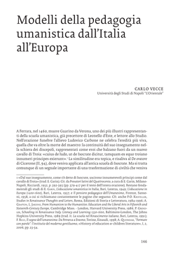 Modelli Della Pedagogia Umanistica Dall'italia All'europa