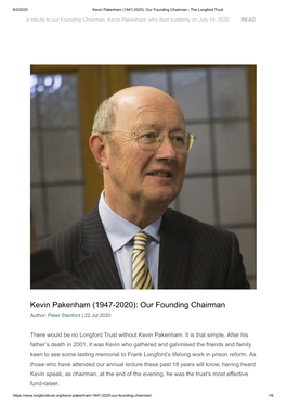 Kevin Pakenham (1947-2020): Our Founding Chairman - the Longford Trust