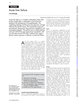 Acute Liver Failure J G O’Grady