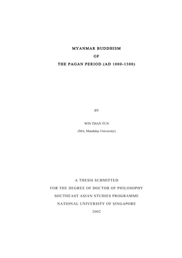 Myanmar Buddhism of the Pagan Period