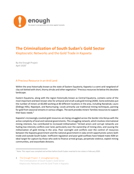 The Criminalization of South Sudan's Gold Sector