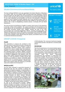 Situation Overview and Humanitarian Needs UNICEF's COVID-19 Response