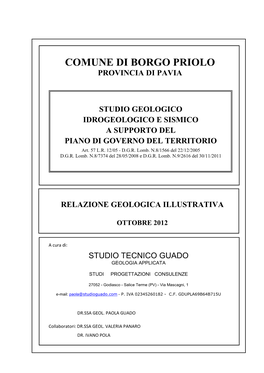 Provincia Di Pavia Studio Geologico Idrogeologico E Sismico a Supporto