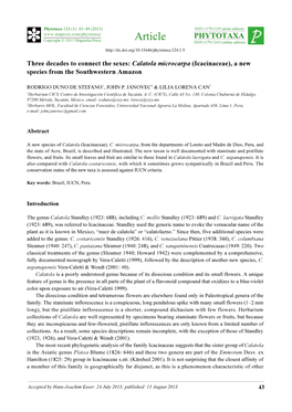 Calatola Microcarpa (Icacinaceae), a New Species from the Southwestern Amazon