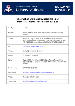 Observation of Elliptically Polarized Light from Total Internal Reflection in Bubbles